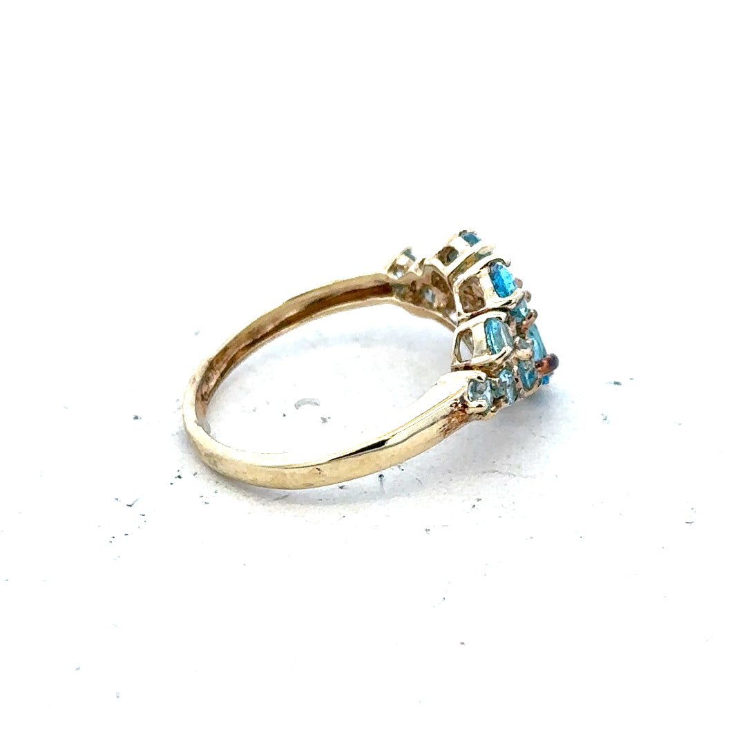 9ct yellow gold ring in size K with a smooth polished band, unbranded jewelry piece on a neutral background.