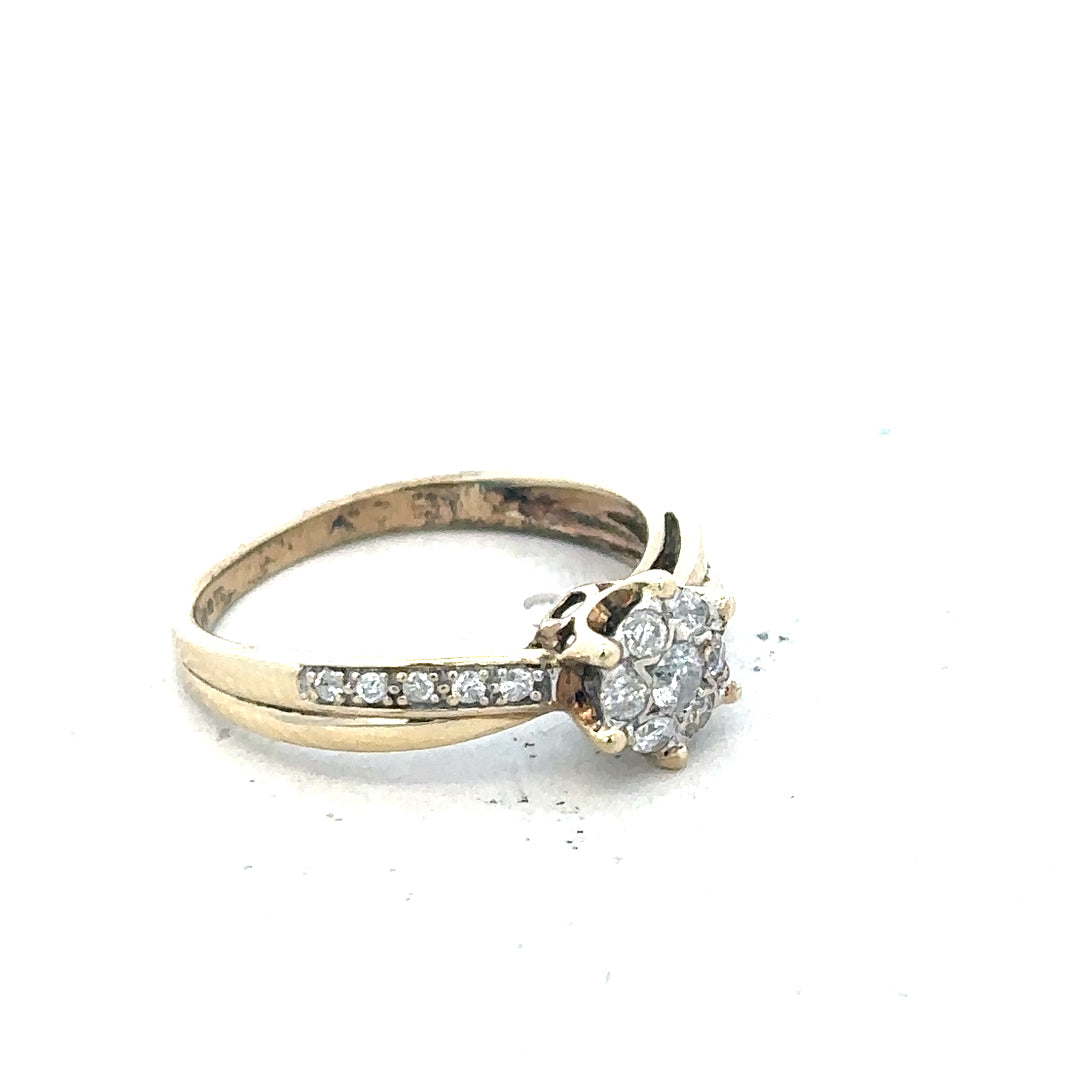 9ct yellow gold ring in size L with a smooth band, unbranded jewelry, displayed on a neutral background.
