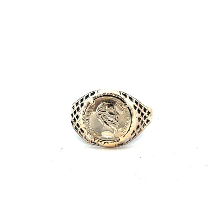 9ct yellow gold ring in size L with a smooth band, unbranded jewelry piece displayed on a clean background.