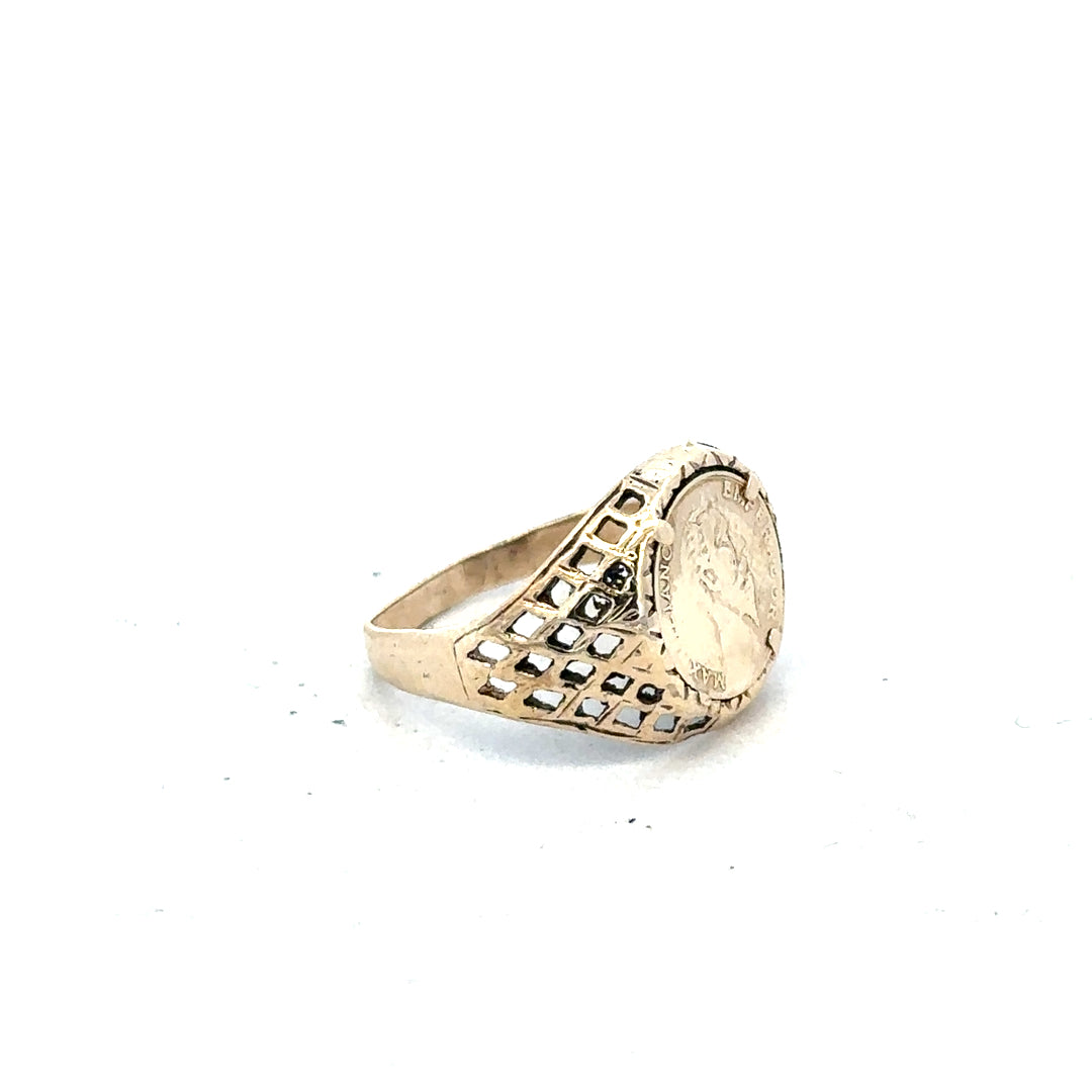 9ct yellow gold ring in size L with a smooth band, unbranded jewelry displayed on a neutral background.