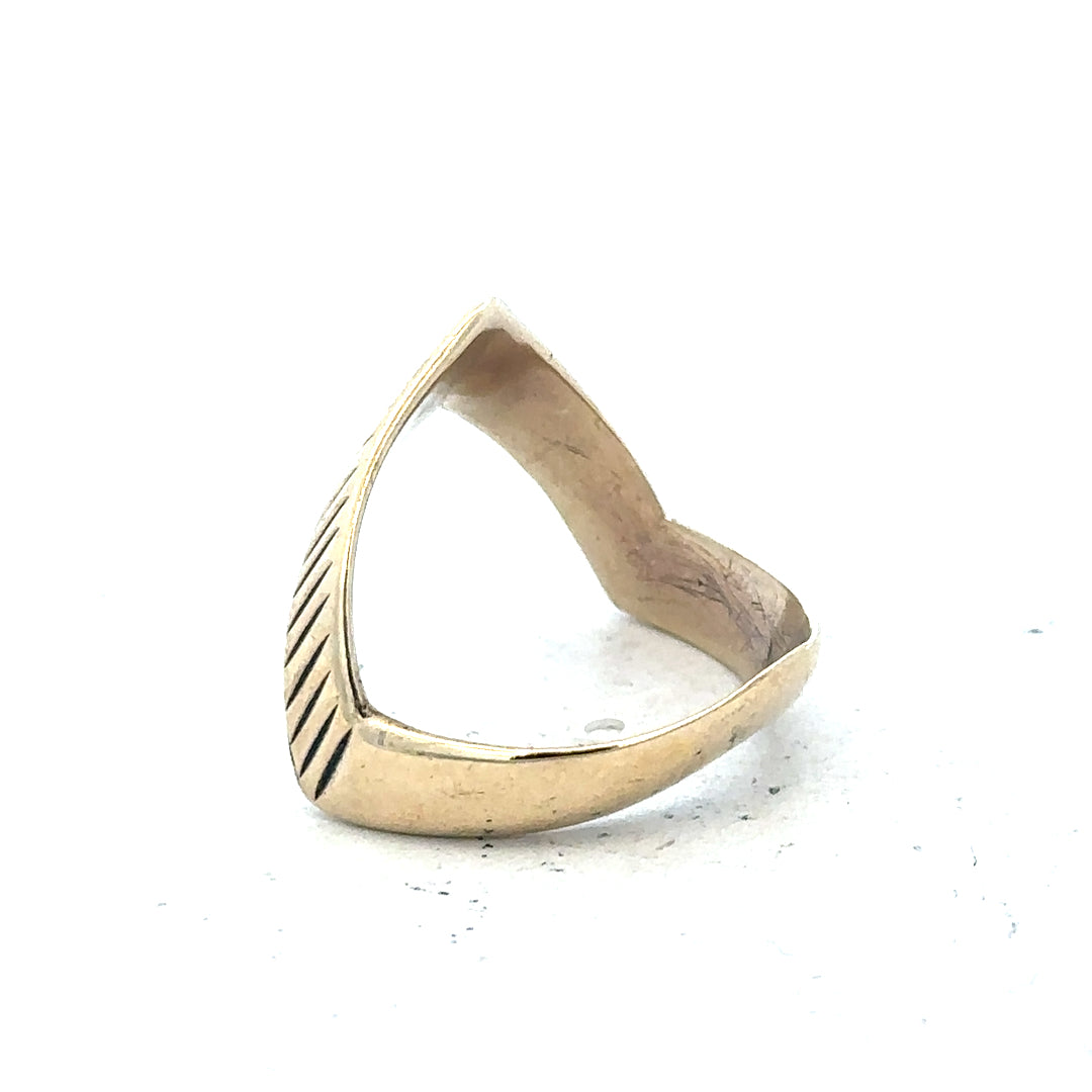 9ct yellow gold ring size L1/2 with smooth band, unbranded jewelry piece, shown on a plain background for close-up detail.