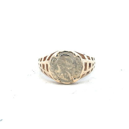 Yellow gold ring in size M 1/2, 9 carat, unbranded, with a smooth band and polished finish.