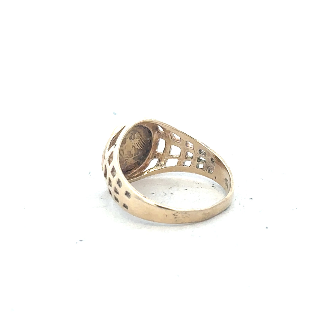 9ct yellow gold ring in size M 1/2 with a smooth band, unbranded jewelry showcasing classic gold craftsmanship.