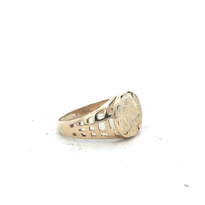 9ct yellow gold ring size M 1/2 with a smooth band, crafted in yellow gold, suitable for everyday wear.