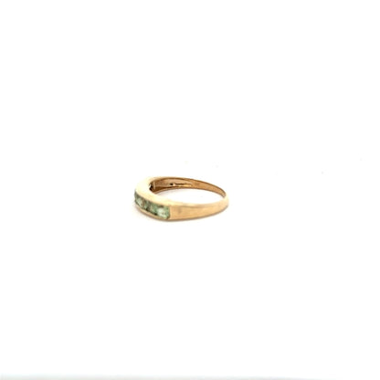 9ct yellow gold ring in size M with a smooth band, unbranded, shiny finish, showcasing classic jewelry design.