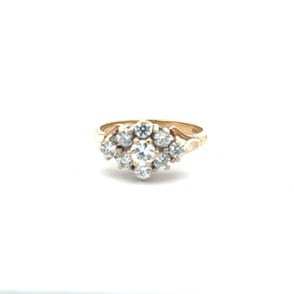 9ct yellow gold ring in size M with a simple band design, unbranded, shown in close-up on a plain background.