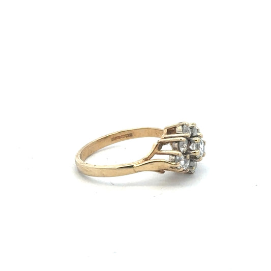 9ct yellow gold ring in size M with a smooth band, unbranded jewelry piece displayed against a neutral background.