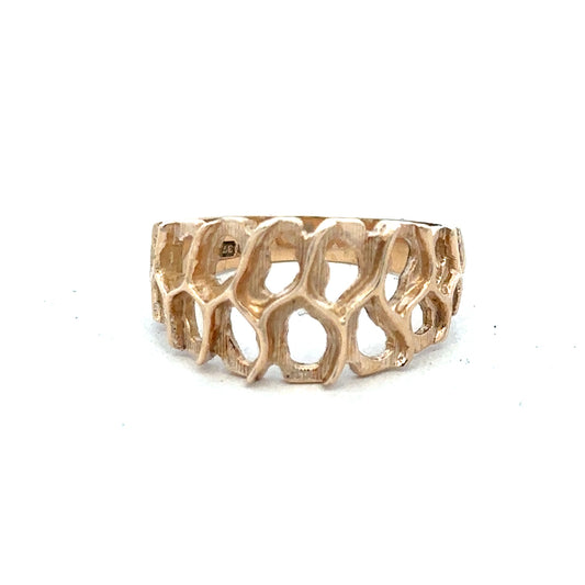 Yellow gold ring in size M, unbranded, showcasing a smooth polished finish and classic band design.