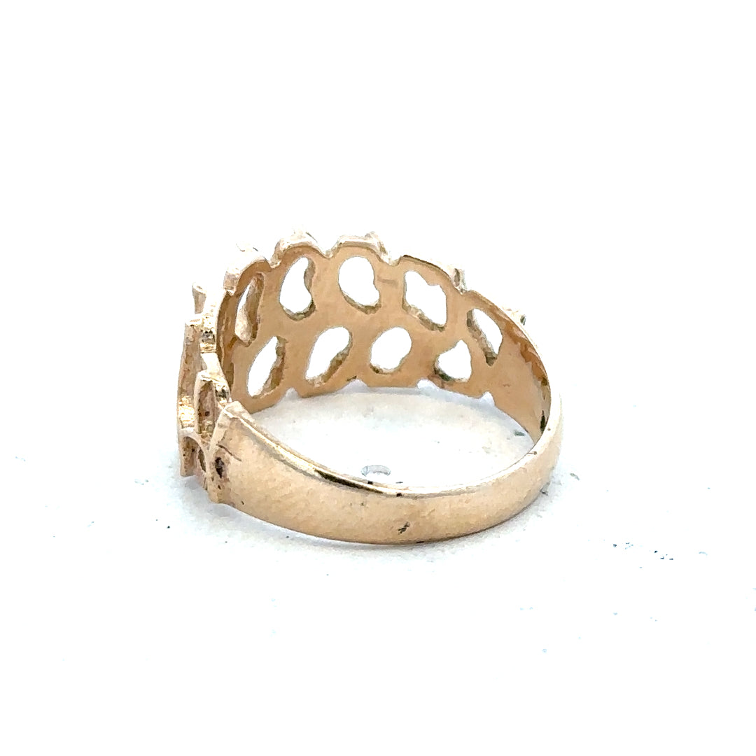 9ct yellow gold ring in size M with a smooth polished finish, unbranded jewelry design.