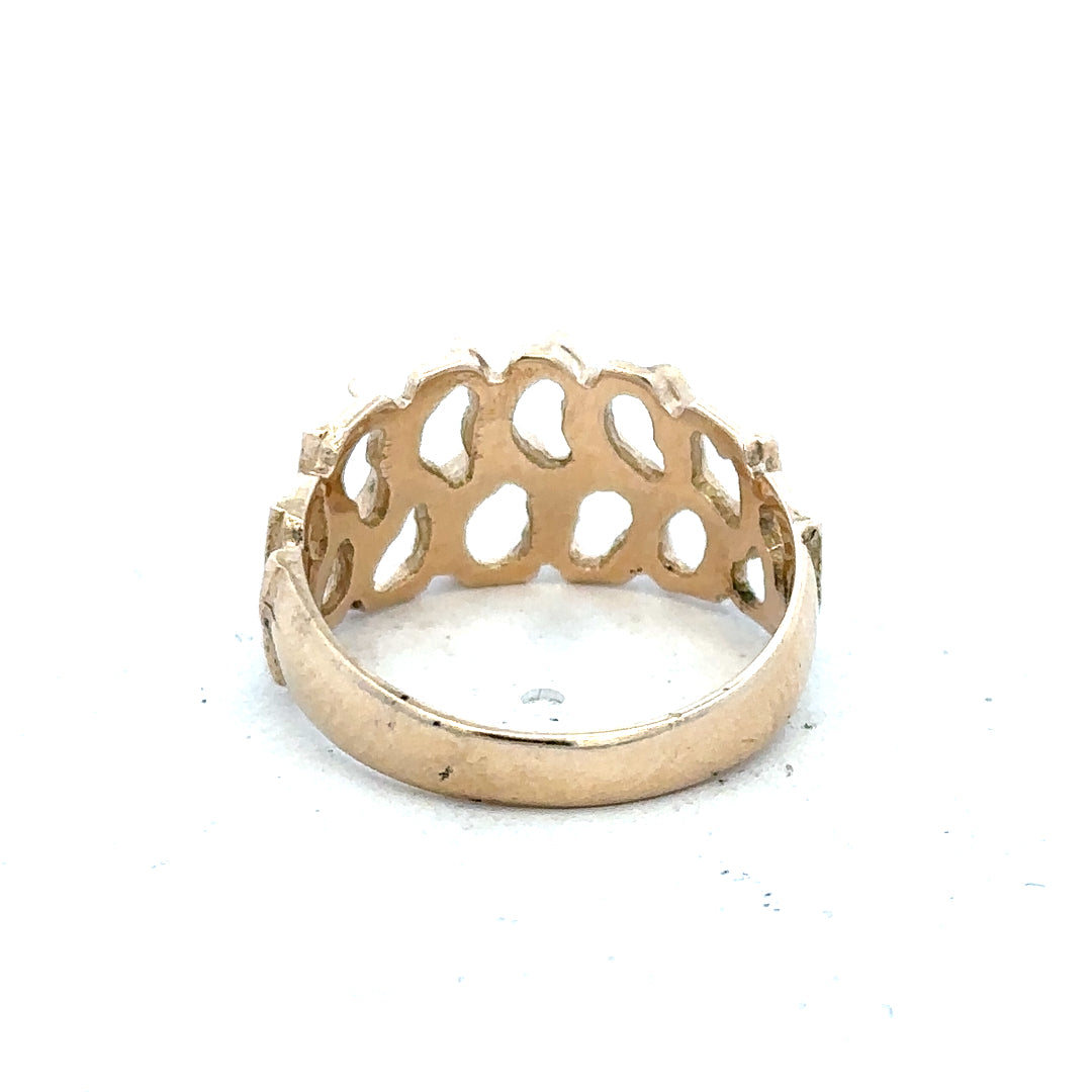 9ct yellow gold ring in size M with smooth band, unbranded jewelry, showcasing a shiny, polished finish.