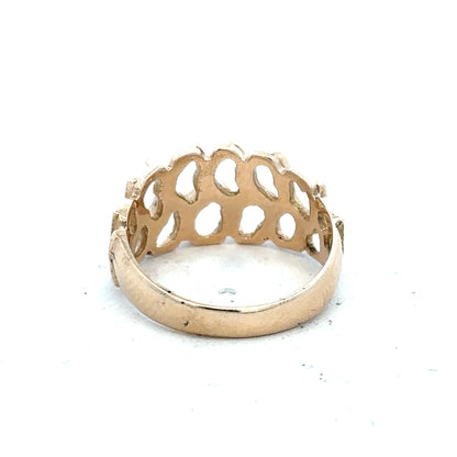 9ct yellow gold ring in size M with smooth band, unbranded jewelry, showcasing a shiny, polished finish.