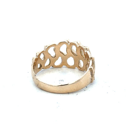9ct yellow gold ring in size M with a smooth band, displayed on a neutral background.