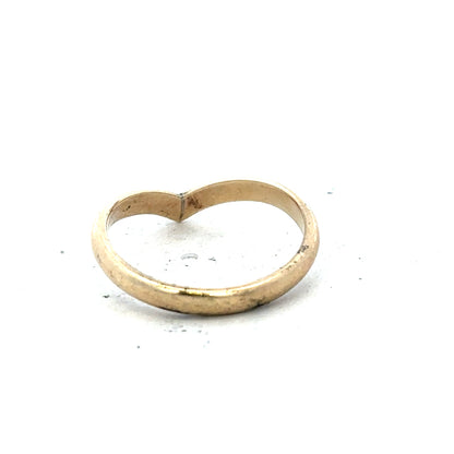 9ct yellow gold ring in size M with a smooth polished finish, unbranded, shown from a side angle.