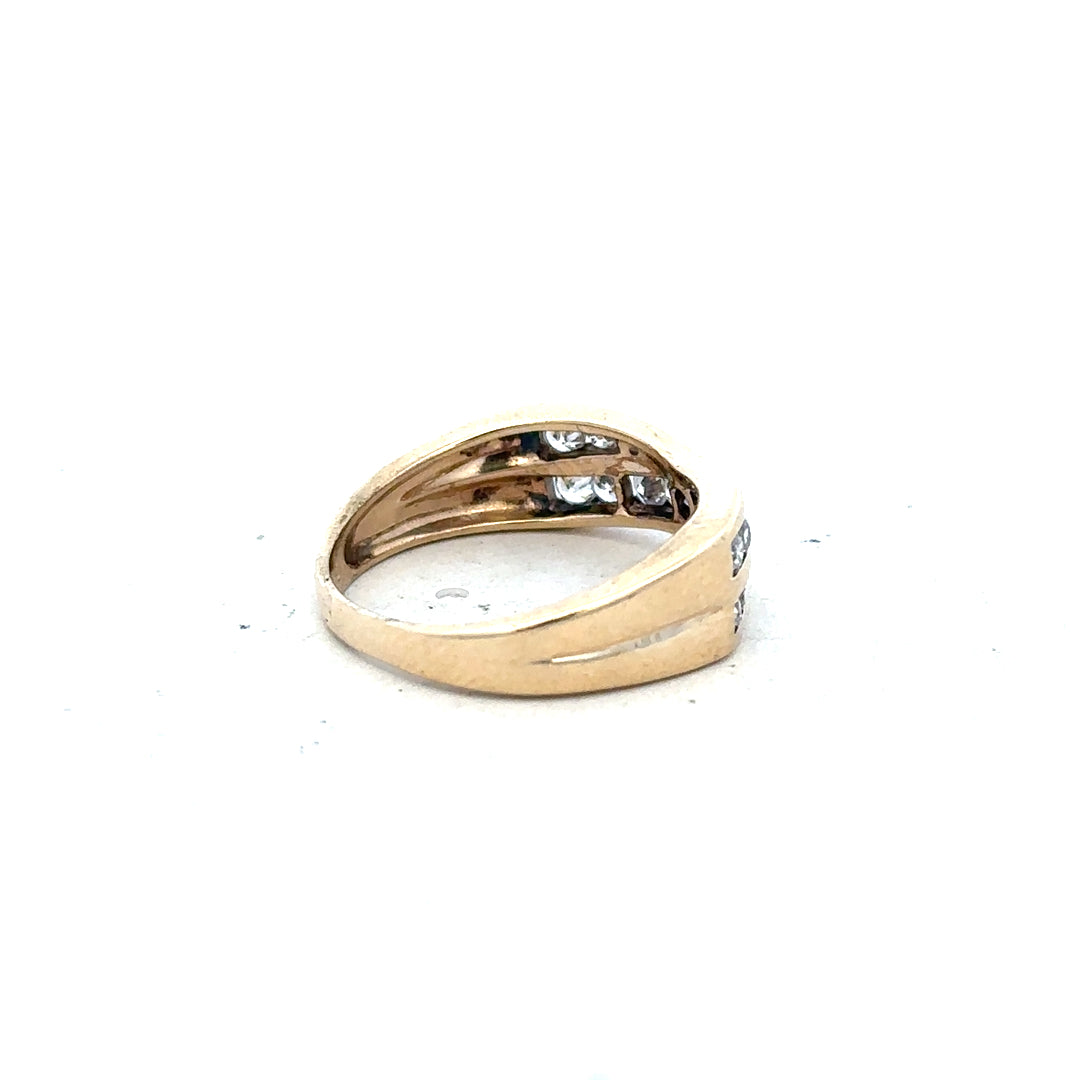 9ct yellow gold ring in size M with a smooth finish, showcasing a classic design and polished surface.