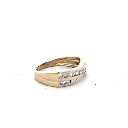 9ct yellow gold ring in size M with a smooth band, designed for elegant jewelry wear.