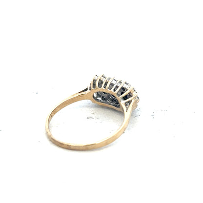 9ct yellow gold ring in size M with a smooth band, unbranded jewelry, styled on a neutral background.