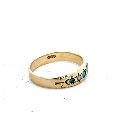 9ct yellow gold ring in size M with a smooth band, unbranded jewelry, displayed on a white background.