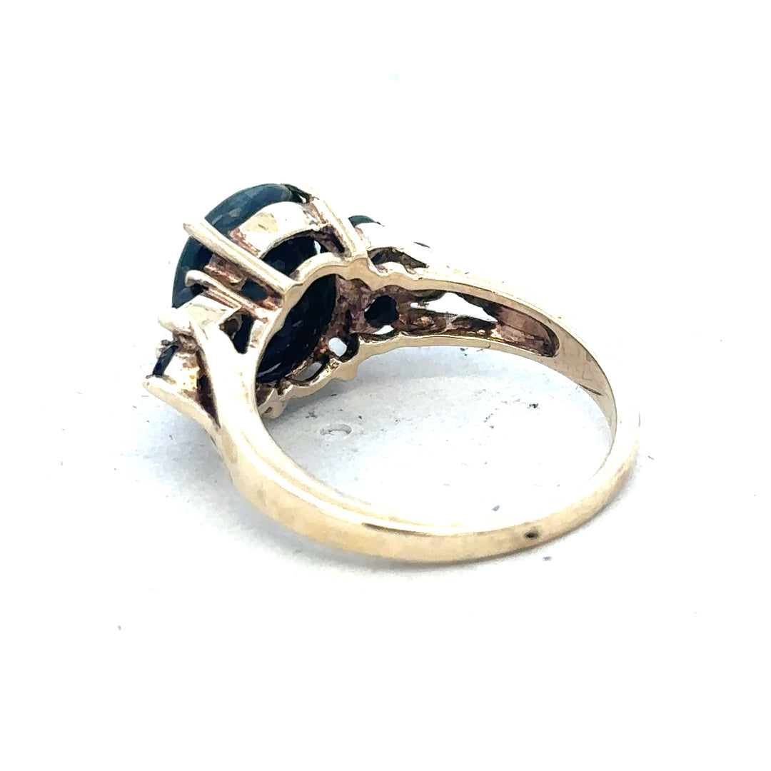9ct yellow gold ring in size M1/2, featuring a smooth band and classic design, displayed on a neutral background.