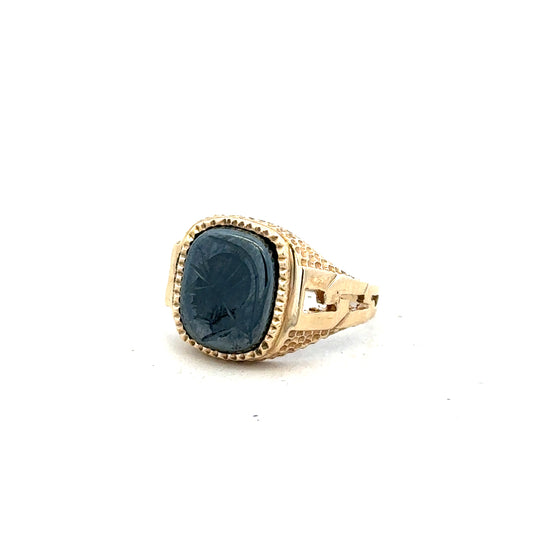 9ct yellow gold ring in size N, featuring a smooth band and polished finish, displayed against a neutral background.