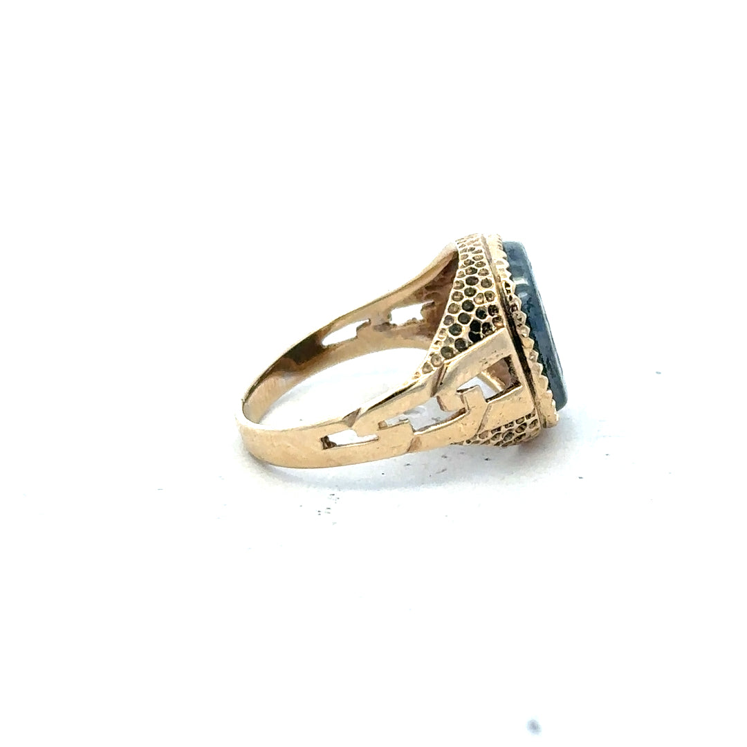 9ct yellow gold ring in size N with a smooth polished finish, unbranded jewelry displayed on a neutral background.