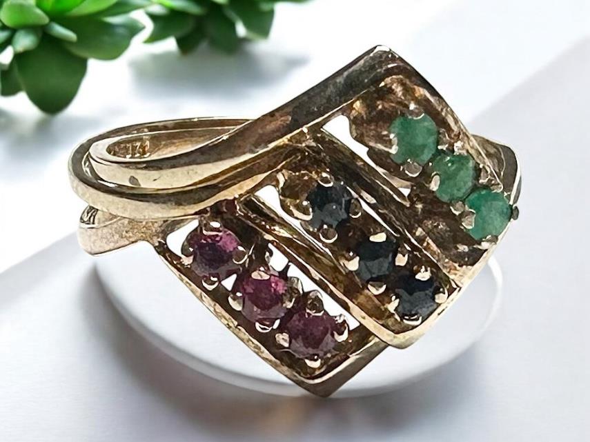 9ct yellow gold ring in size N with a smooth polished finish, unbranded jewelry displayed on a plain background.