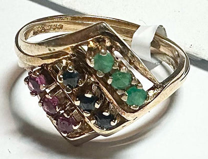 9ct yellow gold ring in size N with a smooth band, unbranded, shown in close-up with a plain background