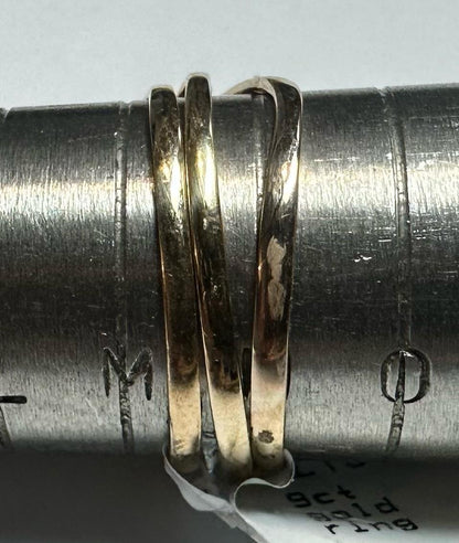 9ct yellow gold ring in size N featuring a smooth band, unbranded, displayed on a neutral background.