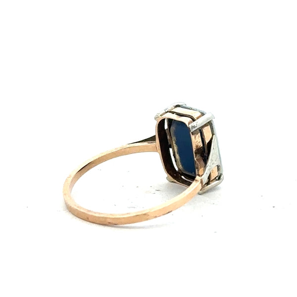 9ct yellow gold ring in size N with a smooth band, unbranded jewelry displayed on a plain background.