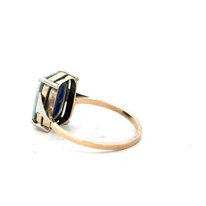 9ct yellow gold ring in size N with a simple band design, shown from a side view. Unbranded jewelry piece.