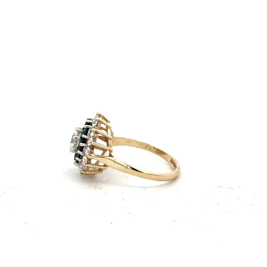 9ct yellow gold ring in size N with a smooth band, unbranded jewelry piece displayed against a neutral background.