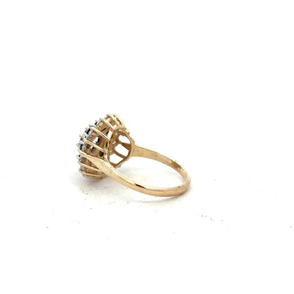 9ct yellow gold ring in size N with a simple band design, unbranded, shown from a side angle.