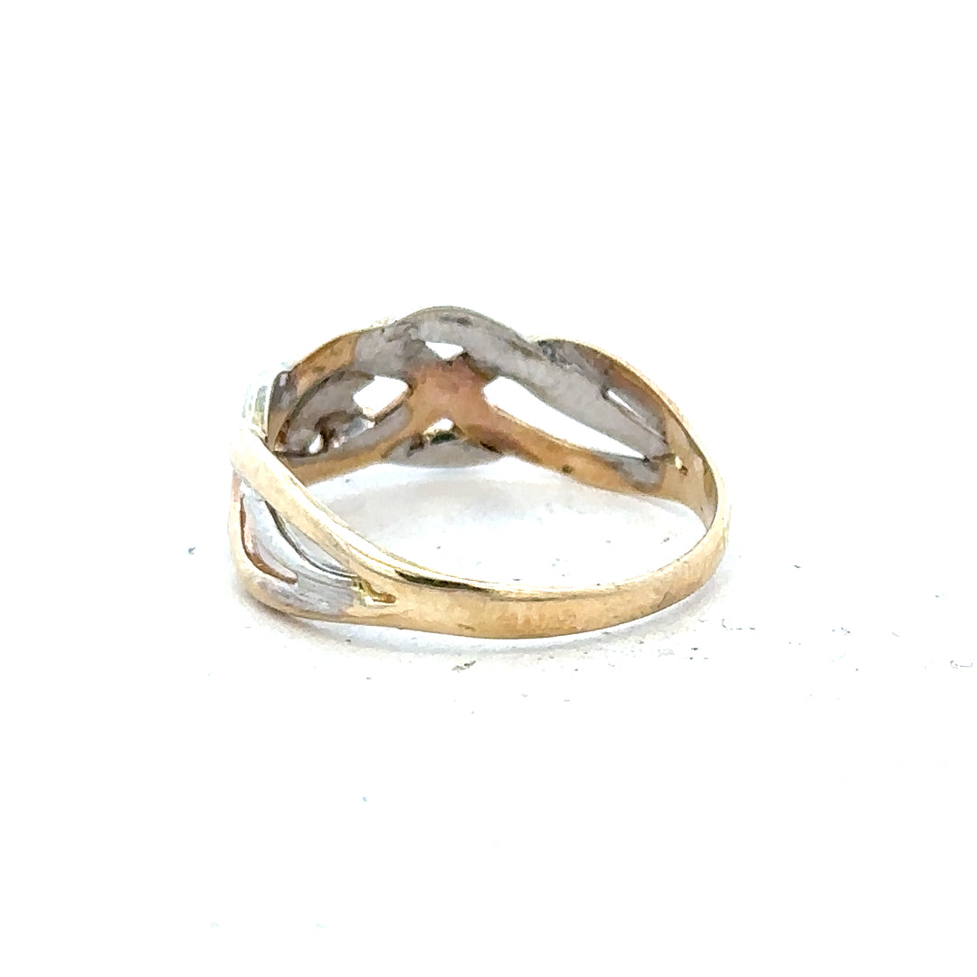 9ct yellow gold ring in size N with a smooth band, unbranded jewelry piece, shown on a plain background.
