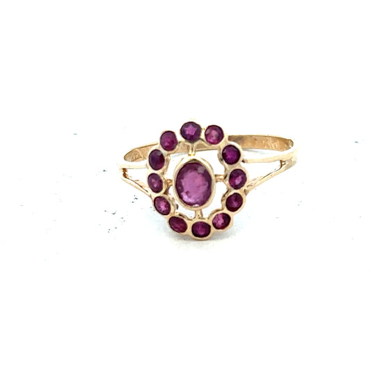 9ct yellow gold ring in size N with a smooth band, unbranded jewelry piece displayed against a neutral background.