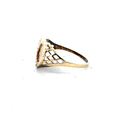 9ct yellow gold ring in size N1/2, featuring a simple band design, unbranded, shown in a close-up image.