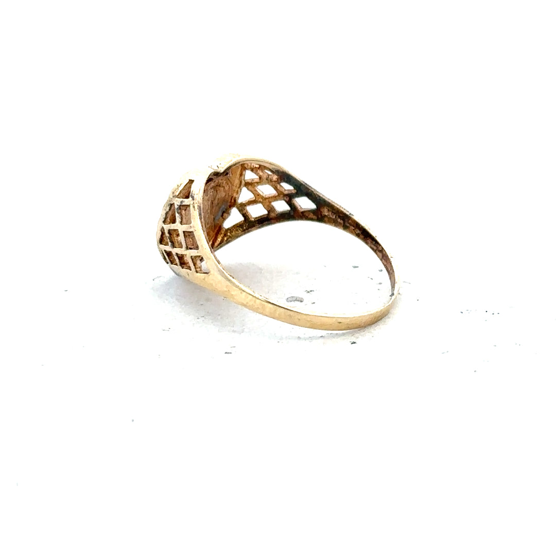 9ct yellow gold ring size N1/2 with a smooth polished finish, unbranded jewelry displayed on a plain background.