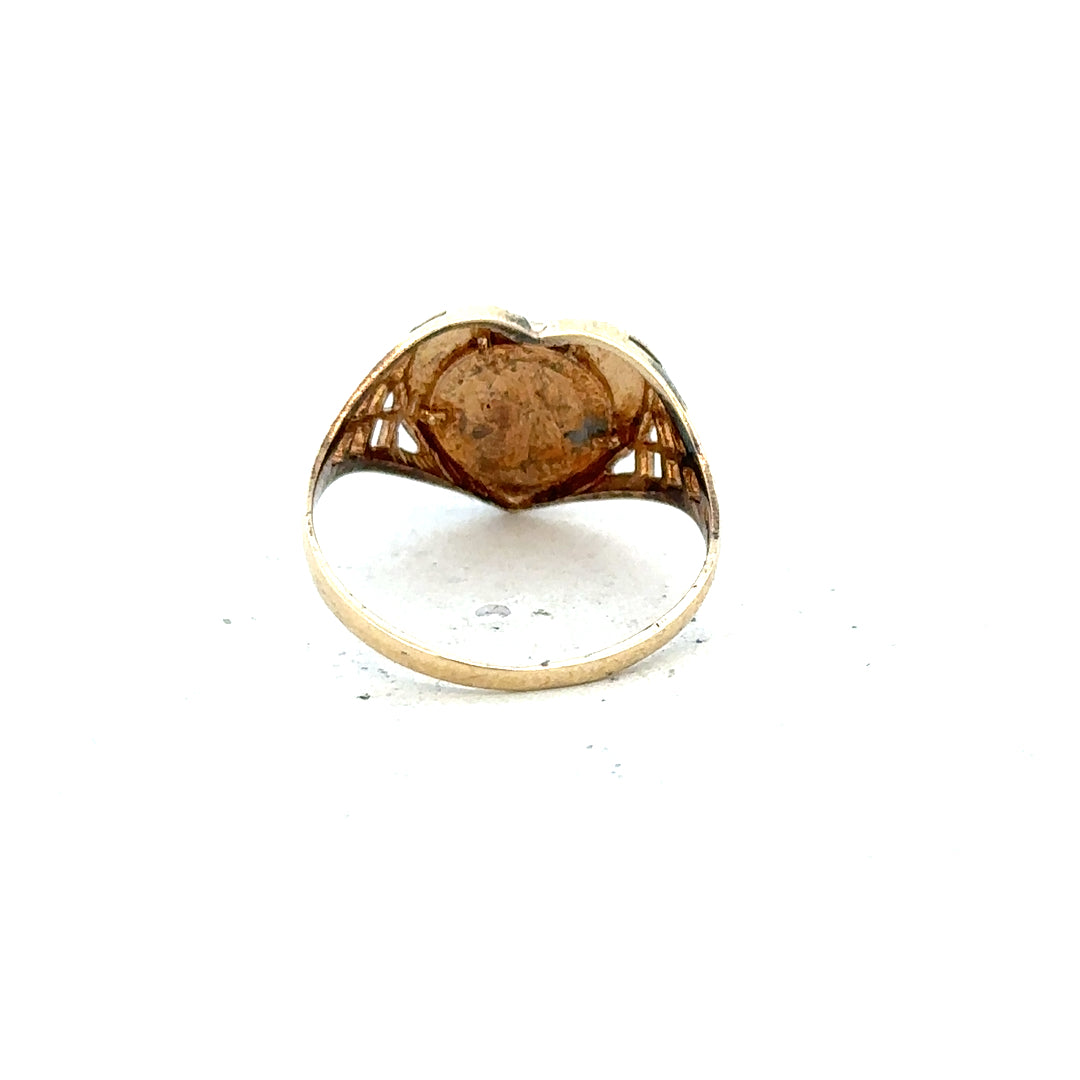 9ct yellow gold ring size N1/2 with a smooth band, unbranded jewelry, displayed on a neutral background.