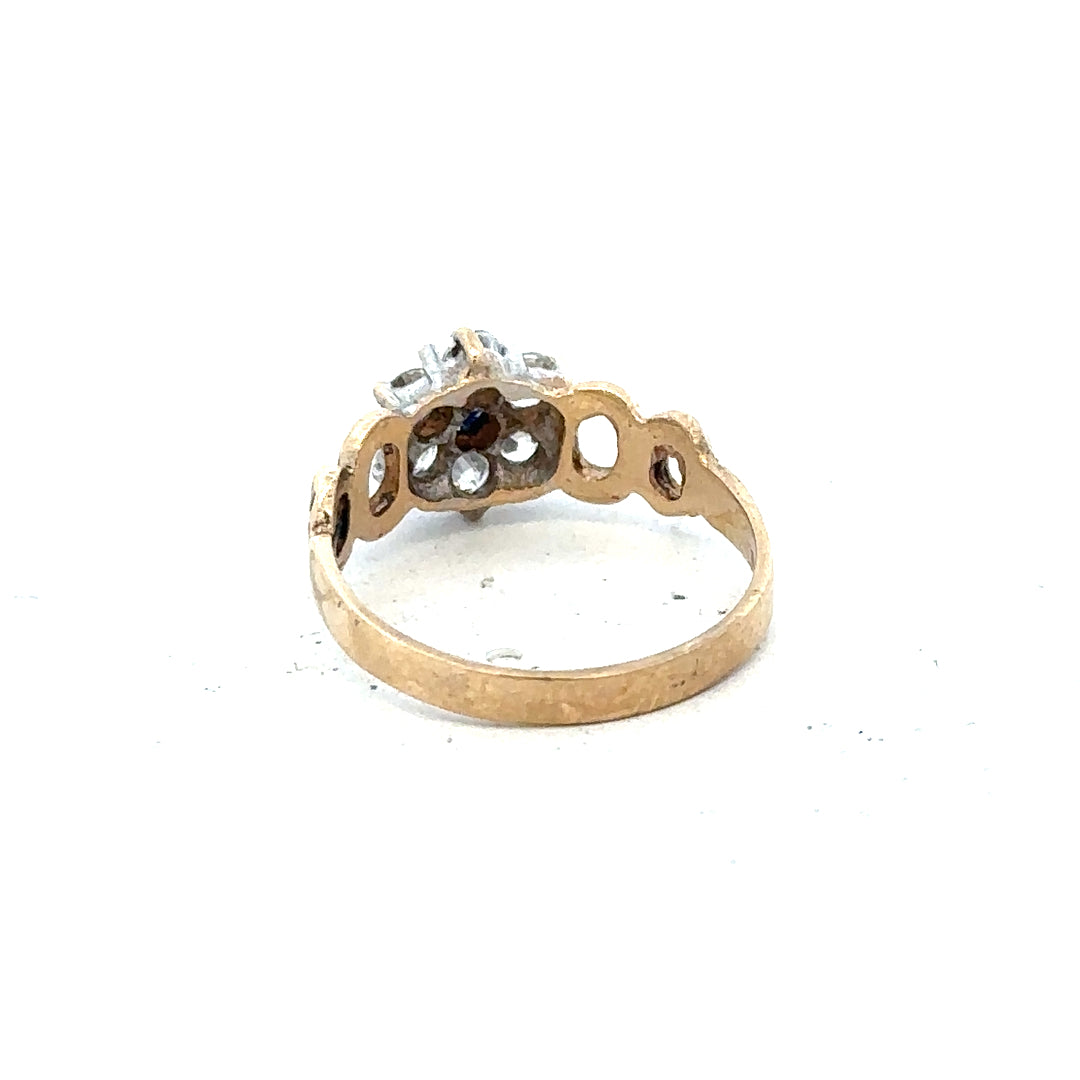 9ct yellow gold ring in size O with a smooth band, unbranded jewelry displayed against a neutral background.