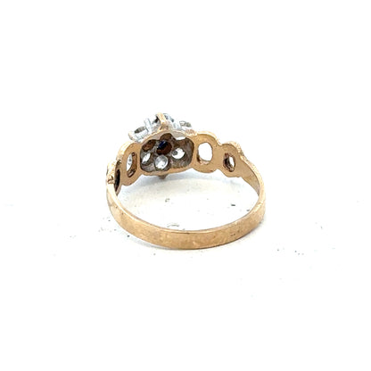 9ct yellow gold ring in size O with a smooth band, unbranded jewelry displayed against a neutral background.