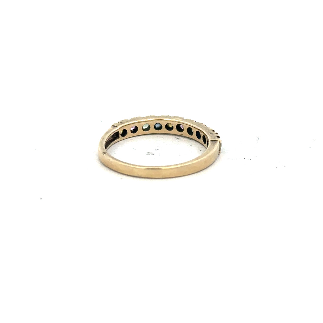 9ct yellow gold ring in size O, unbranded, featuring a smooth polished band with a classic design.