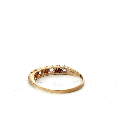 9ct yellow gold ring in size P with a smooth band, unbranded, shown on a plain background.