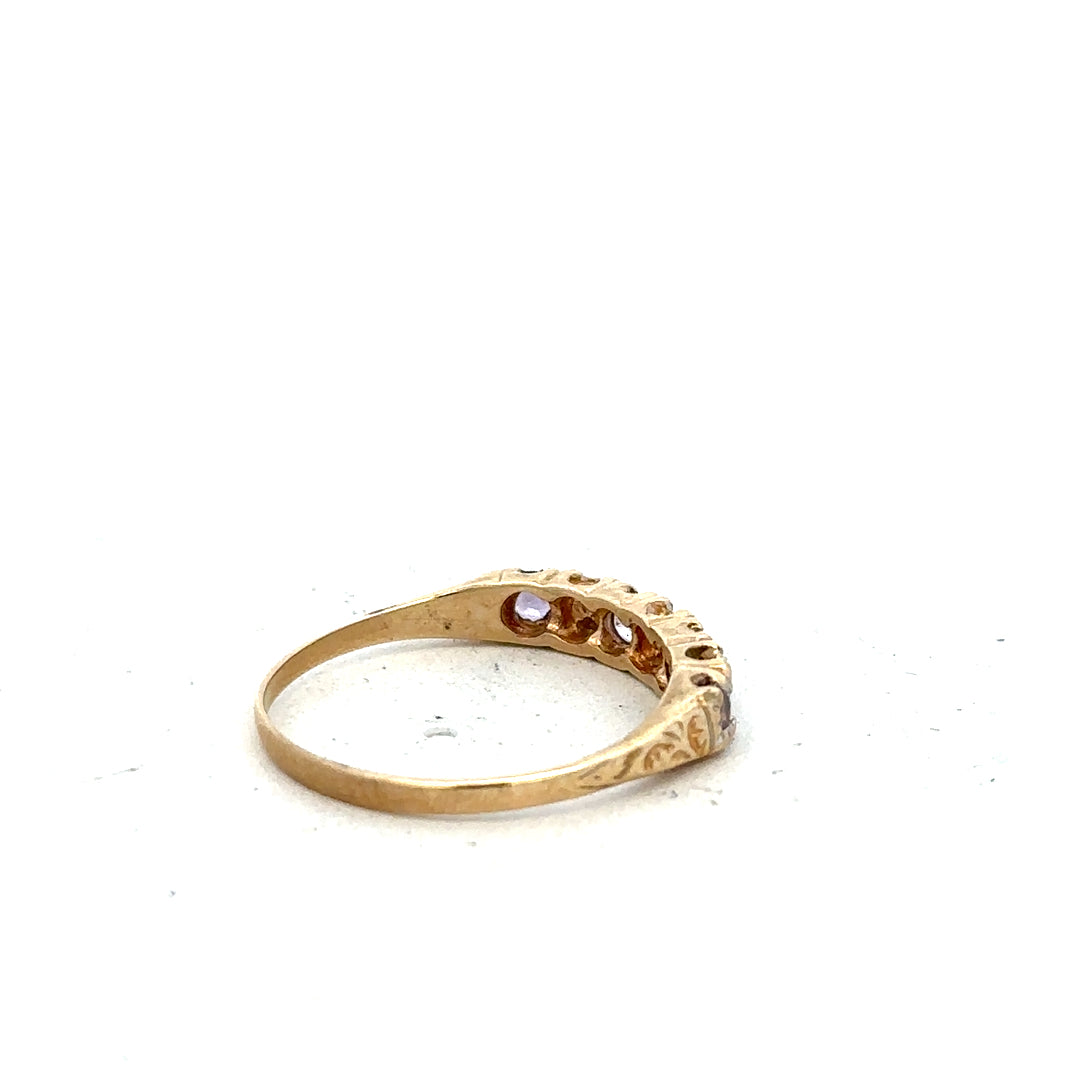 9ct yellow gold ring in size P, unbranded, showcasing a polished band with a smooth finish.