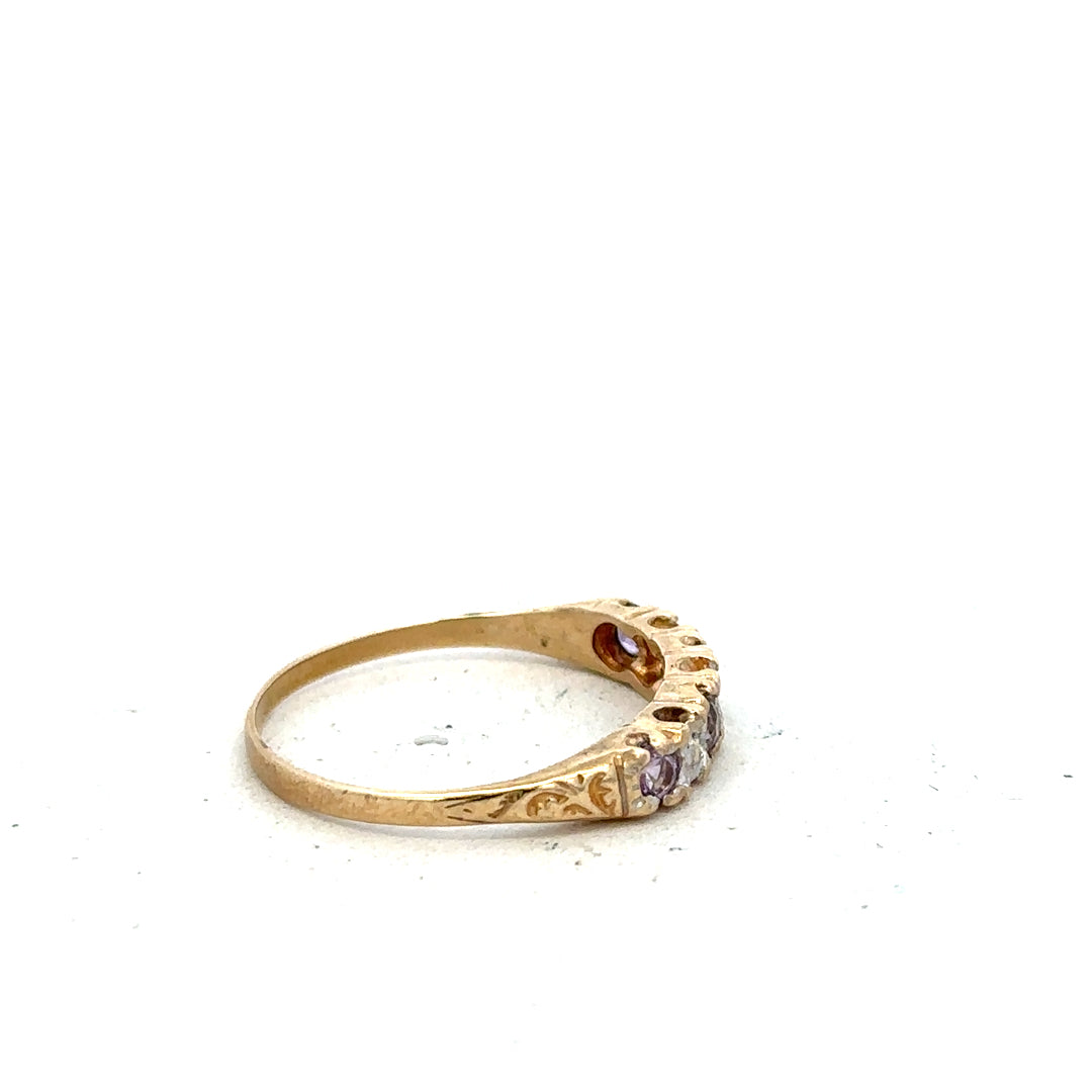 9ct yellow gold ring in size P with a simple band design, unbranded, shown on a plain background.