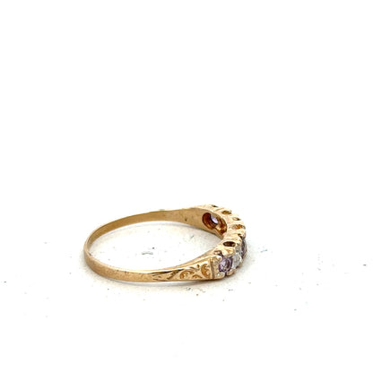 9ct yellow gold ring in size P with a simple band design, unbranded, shown on a plain background.
