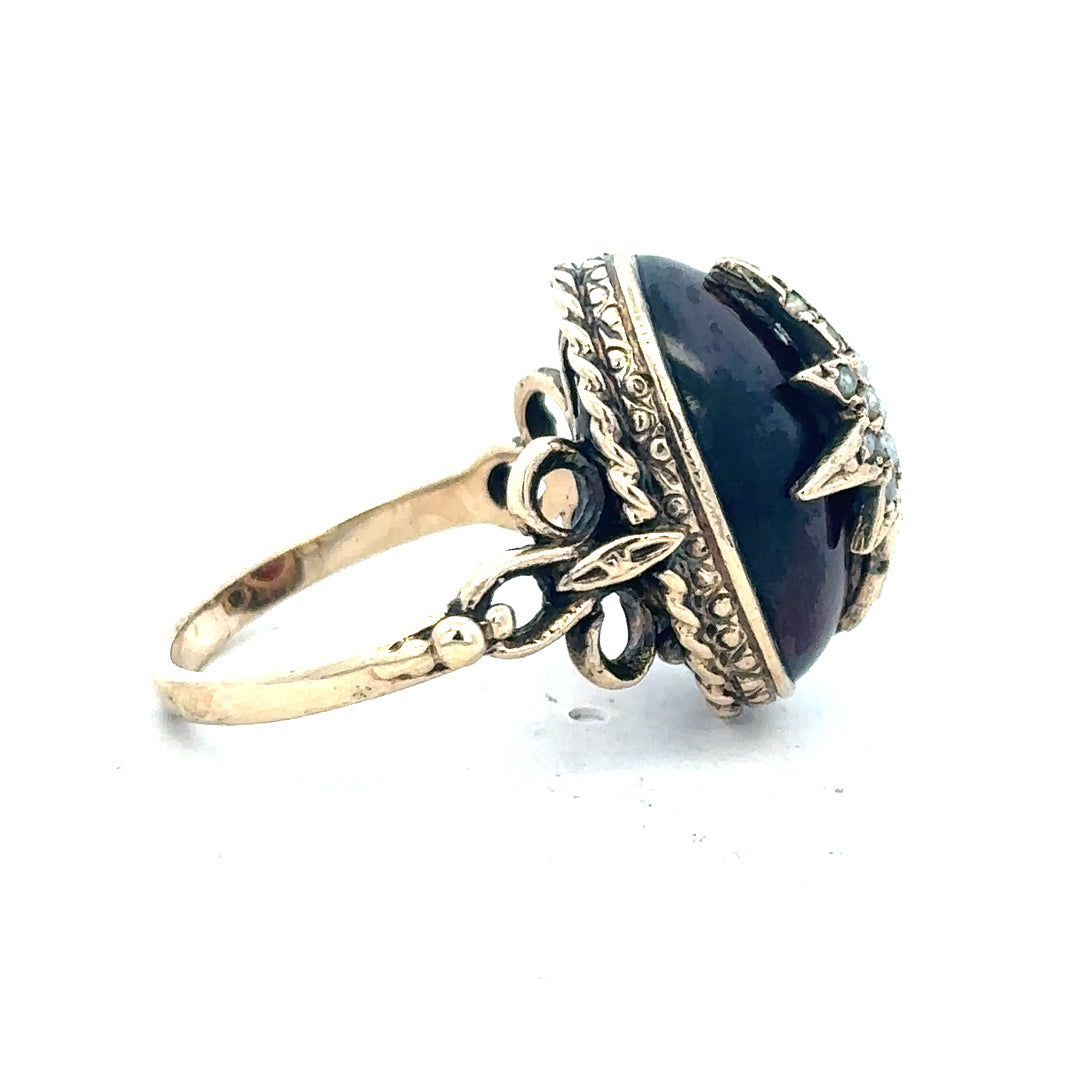 9ct yellow gold ring size P with smooth band, unbranded jewelry, shown from a top view on a white background.