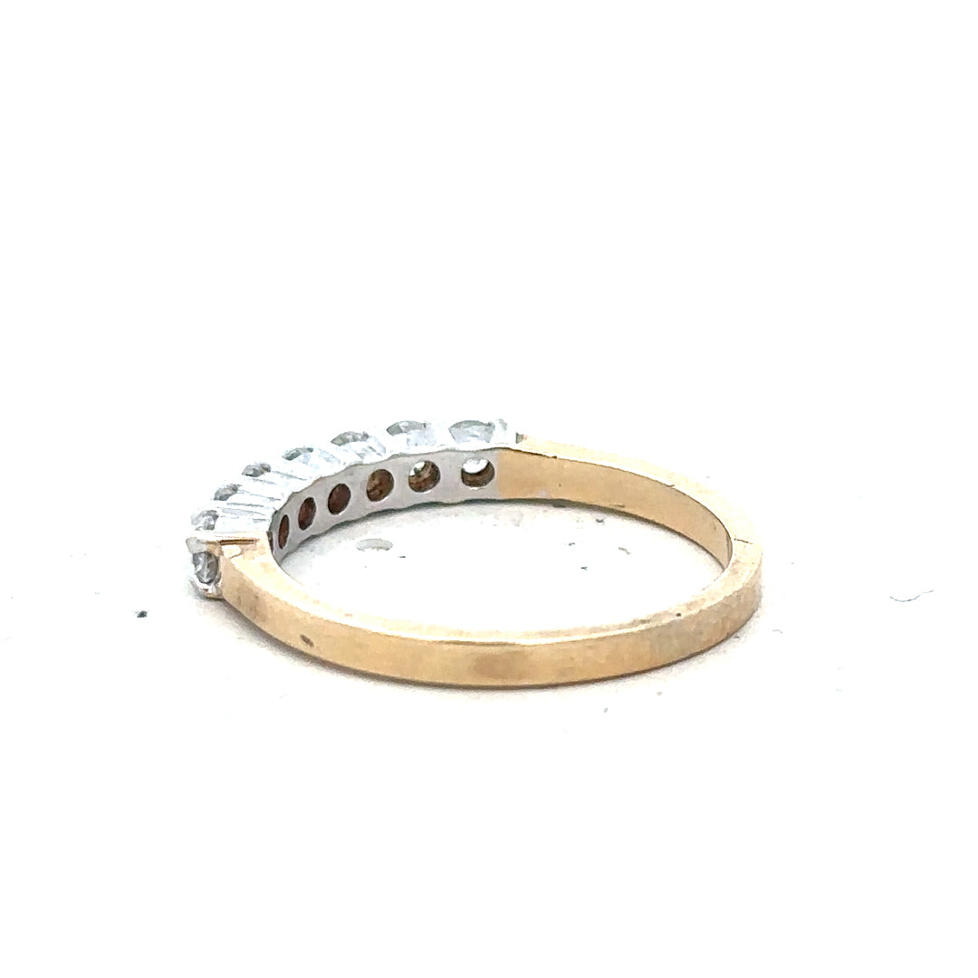 9ct yellow gold ring in size P with a smooth polished finish, unbranded jewelry displayed against a plain background.