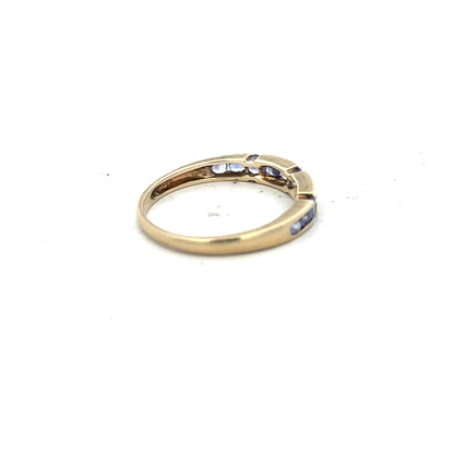 9ct yellow gold ring in size P with a smooth band, unbranded jewelry, showcasing a classic design and polished finish.