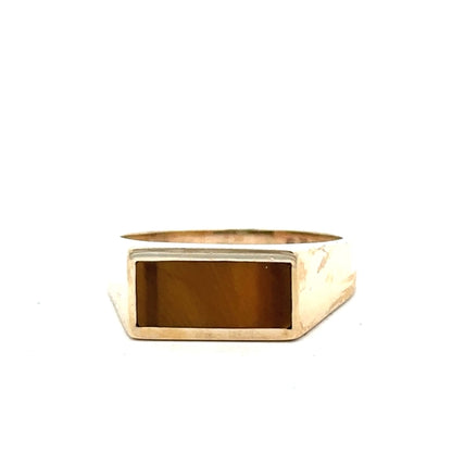 9ct yellow gold ring size P1/2 with a smooth band, unbranded jewelry, shown close-up on a plain background.