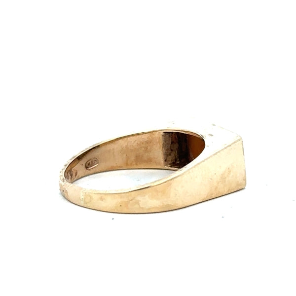 9ct yellow gold ring in size P1/2 with a smooth band, photographed against a plain background.