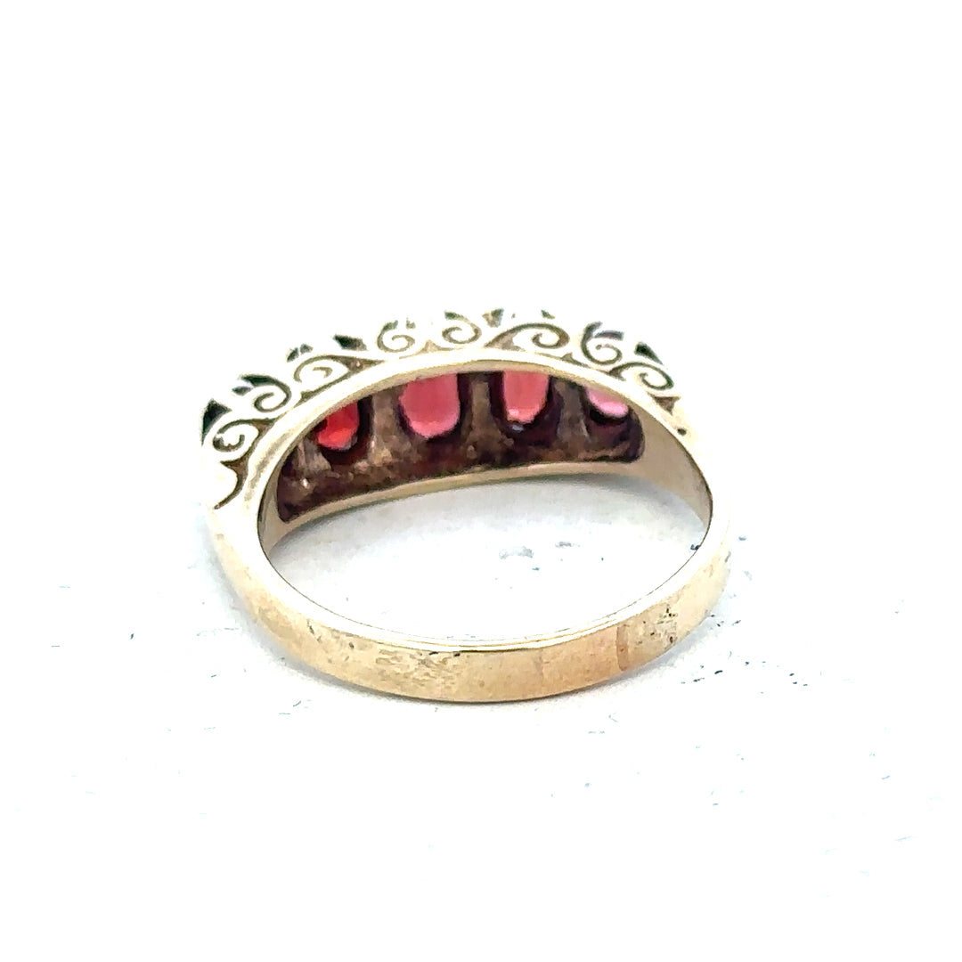 9ct yellow gold ring in size Q with a smooth band, unbranded jewelry piece.