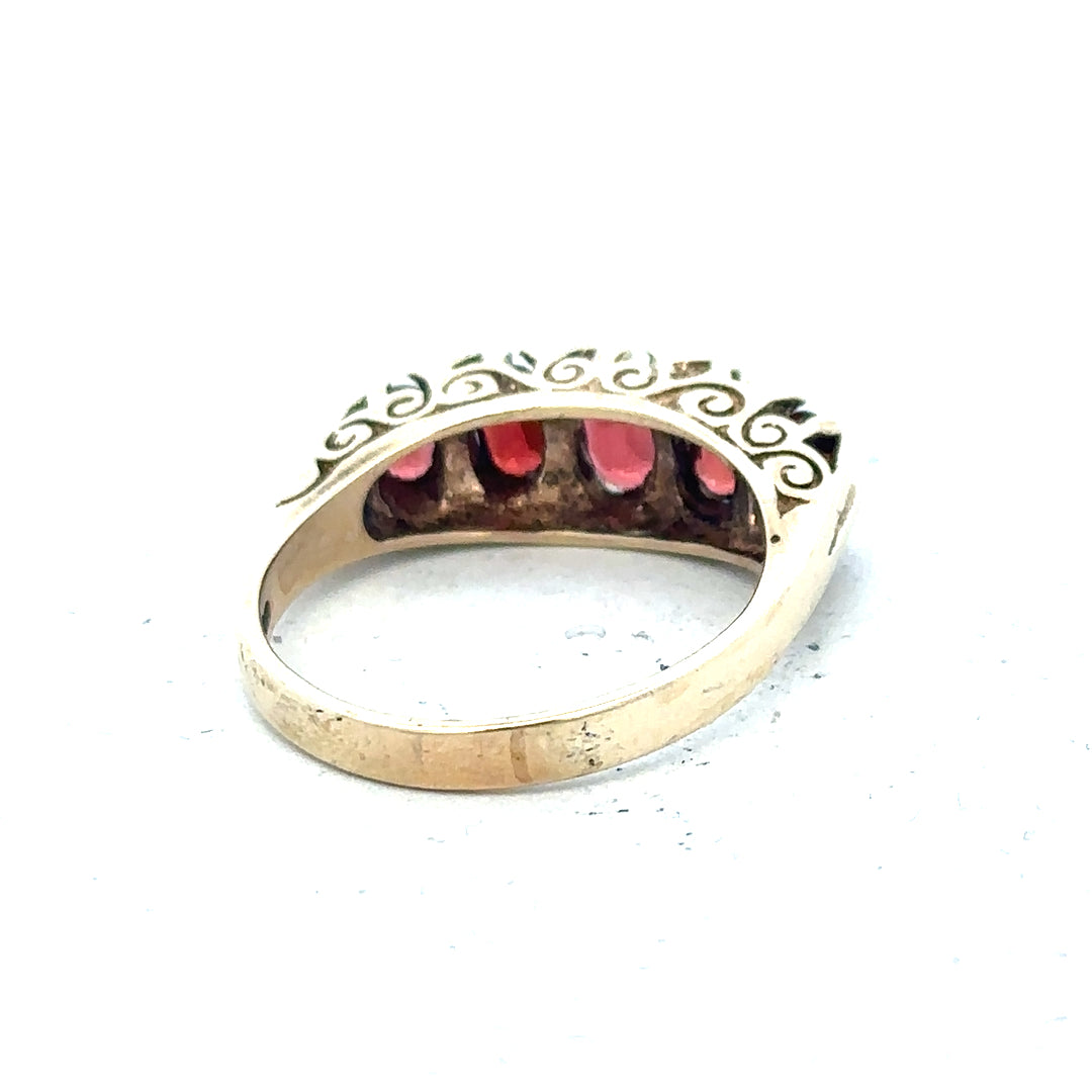 9ct yellow gold ring size Q with a smooth polished band, unbranded jewelry displayed against a neutral background.